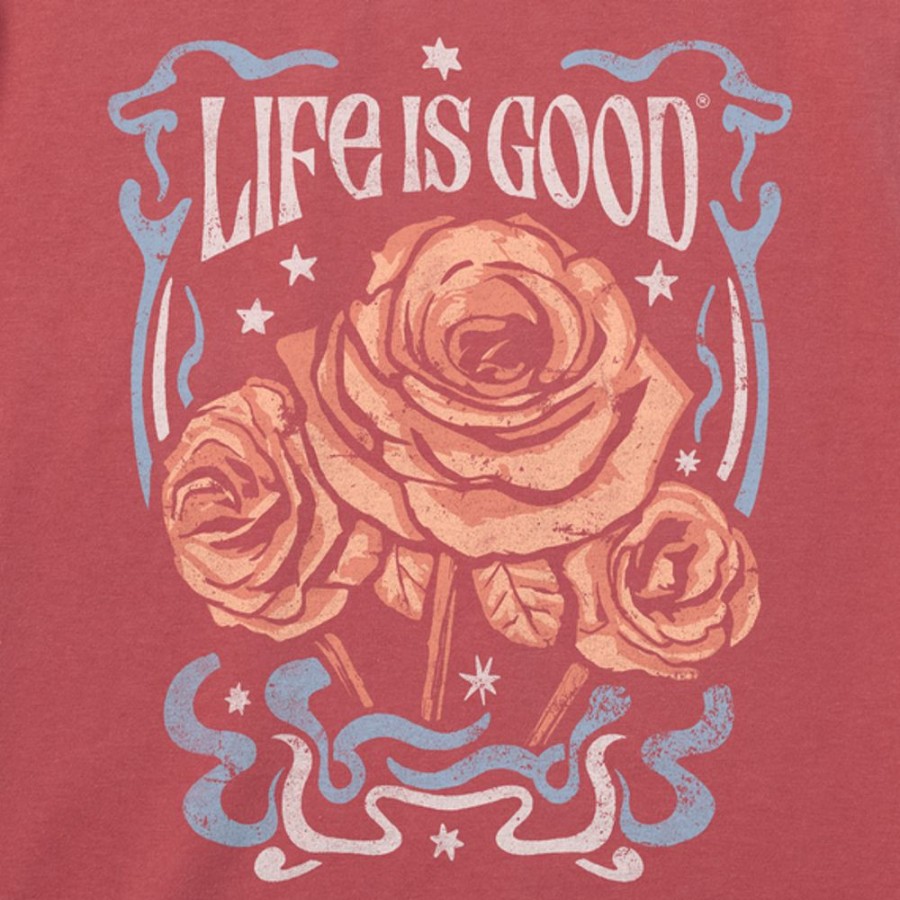 Women Life is Good Graphic Tees | Women'S Fineline Roses Short Sleeve Tee Faded Red