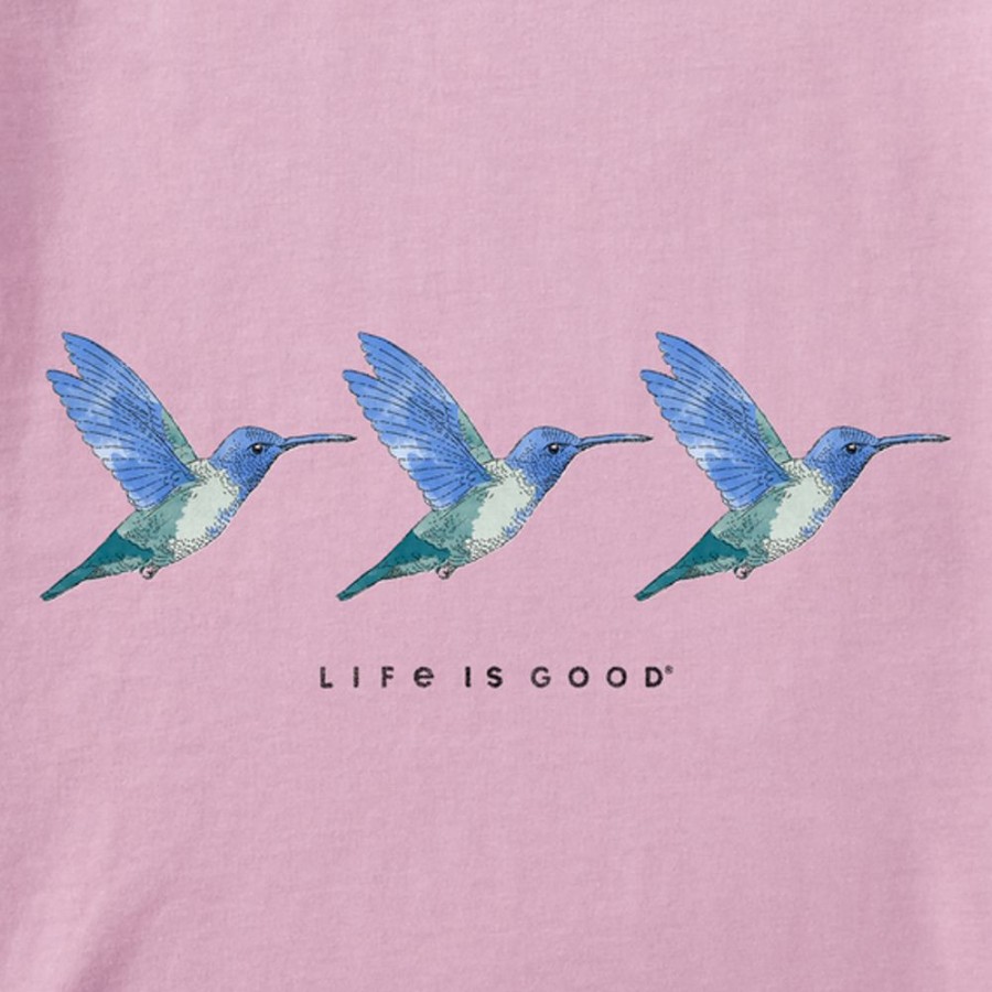 Women Life is Good Graphic Tees | Women'S Three Hummingbirds Long Sleeve Crusher Tee Violet Purple