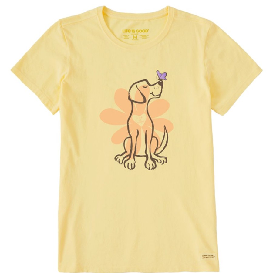 Women Life is Good Graphic Tees | Women'S Spring Daisy Dog Short Sleeve Tee Sandy Yellow