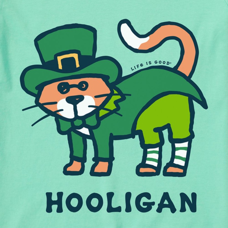 Kids Life is Good Graphic Tees | Kids Cat Lucky Leprechaun Crusher Tee Spearmint Green