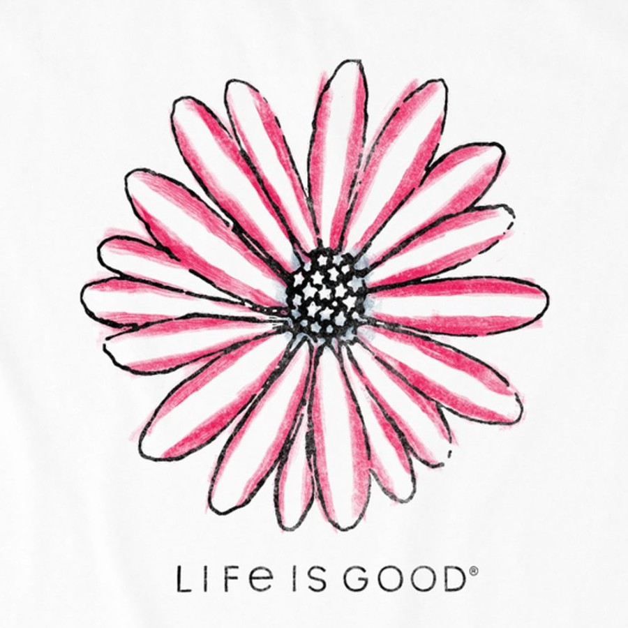 Women Life is Good Graphic Tees | Women'S Americana Hand Drawn Daisy Short Sleeve Vee Cloud White