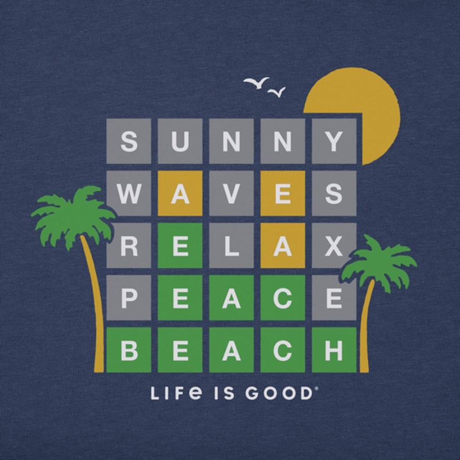 Men Life is Good Graphic Tees | Men'S Beach Word Game Short Sleeve Tee Darkest Blue