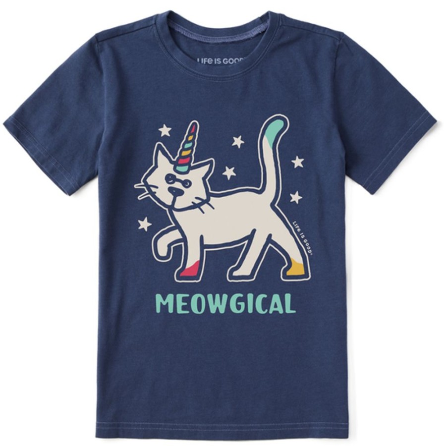 Kids Life is Good Graphic Tees | Kids Vintage Meowgical Al Crusher Tee Darkest Blue