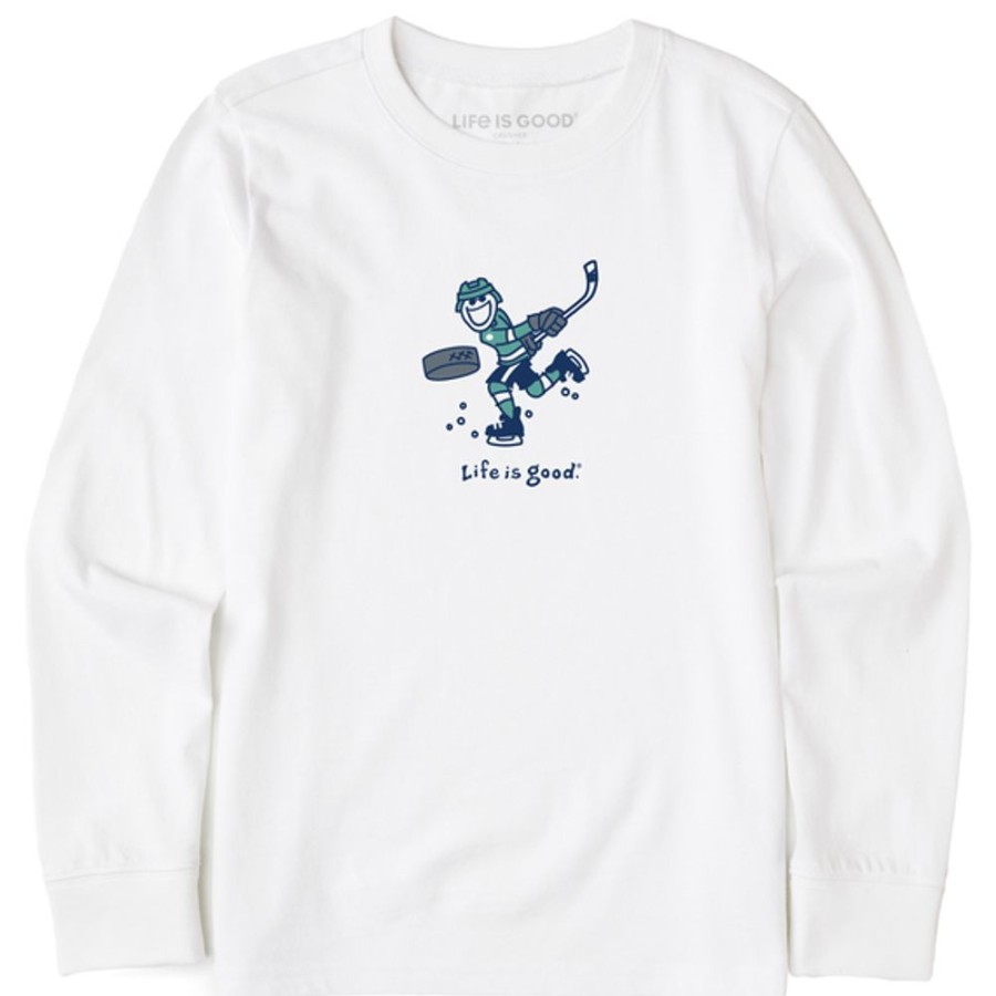 Kids Life is Good Graphic Tees | Kids Jake Slap Shot Long Sleeve Crusher Tee Cloud White