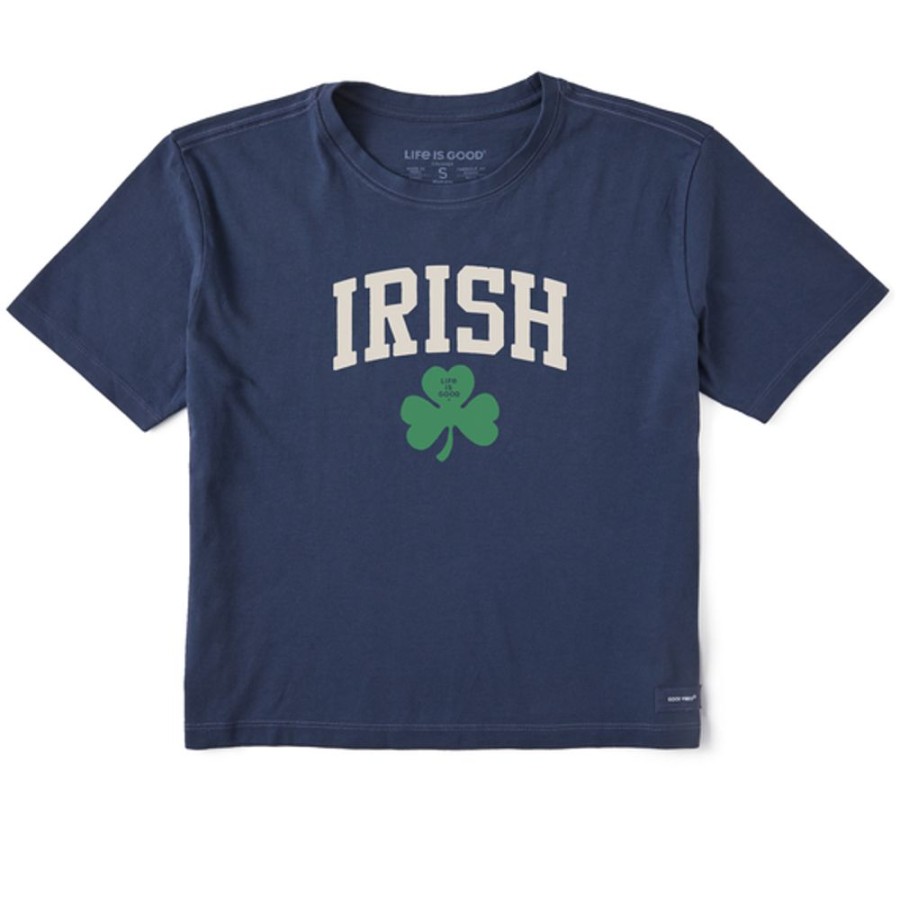 Women Life is Good Boxy Tees | Women'S Clean Irish Clover Boxy Crusher Tee Darkest Blue