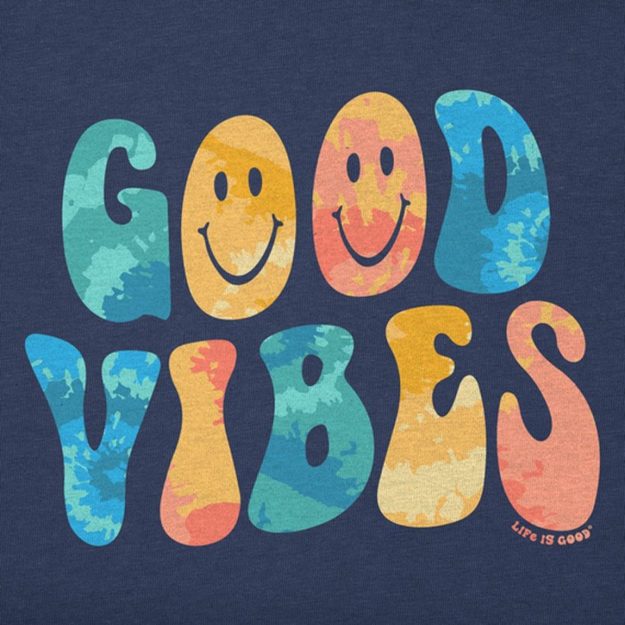 Kids Life is Good Graphic Tees | Kids Tie Dye Good Vibes Smiley Crusher Tee Darkest Blue