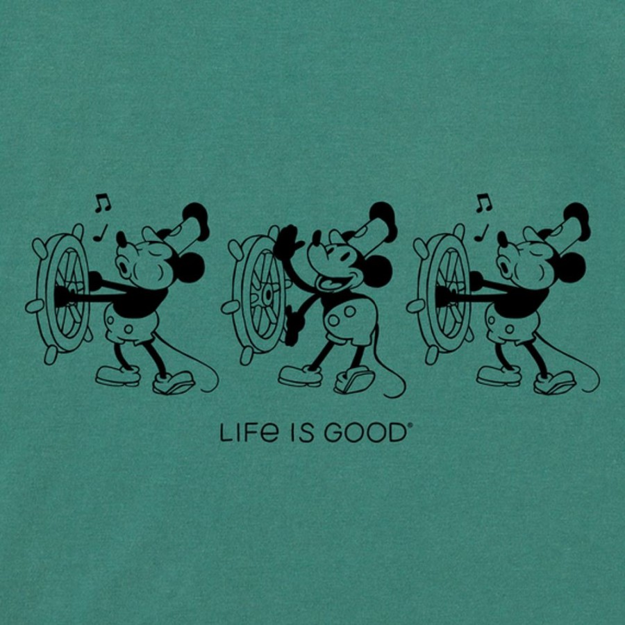 Women Life is Good Boxy Tees | Women'S Clean Steamboat Willie At The Helm Boxy Crusher Tee Spruce Green