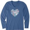 Women Life is Good Graphic Tees | Women'S Heart Of Dogs Long Sleeve Crusher Vee Vintage Blue