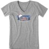 Women Life is Good Graphic Tees | Women'S Land Of The Free Camper Short Sleeve Vee Heather Gray