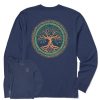 Men Life is Good Graphic Tees | Men'S Woodcut Irish Roots Bloom Tree Long Sleeve Crusher Tee Darkest Blue