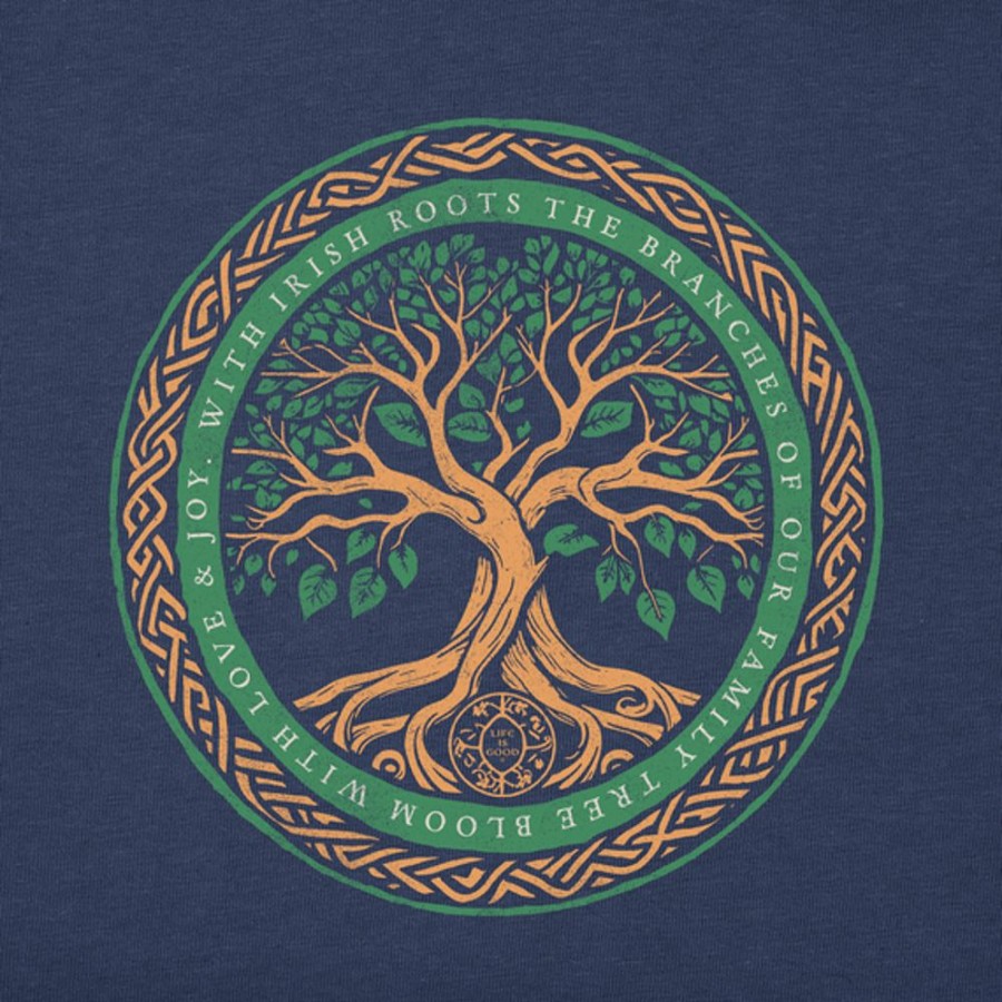 Men Life is Good Graphic Tees | Men'S Woodcut Irish Roots Bloom Tree Long Sleeve Crusher Tee Darkest Blue