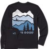 Men Life is Good Graphic Tees | Men'S Mountain Silhouette Long Sleeve Crusher Tee Jet Black