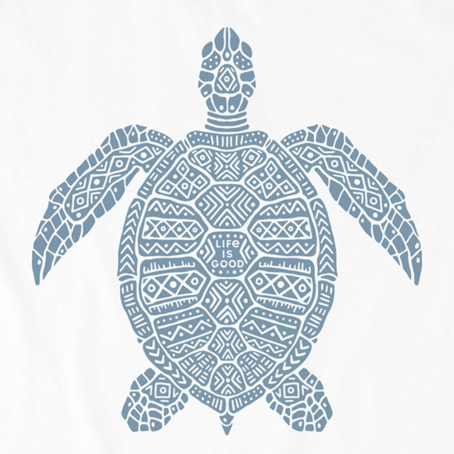 Men Life is Good Graphic Tees | Men'S Tribal Sea Turtle Long Sleeve Crusher Tee Cloud White