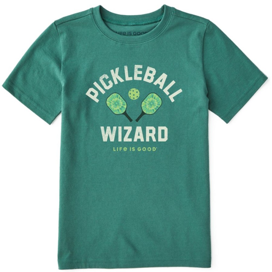 Kids Life is Good Graphic Tees | Kids Tie Dye Pickleball Wizard Crusher Tee Spruce Green