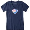 Women Life is Good Graphic Tees | Women'S Sunrise Surf Heart Crusher-Lite Vee Darkest Blue