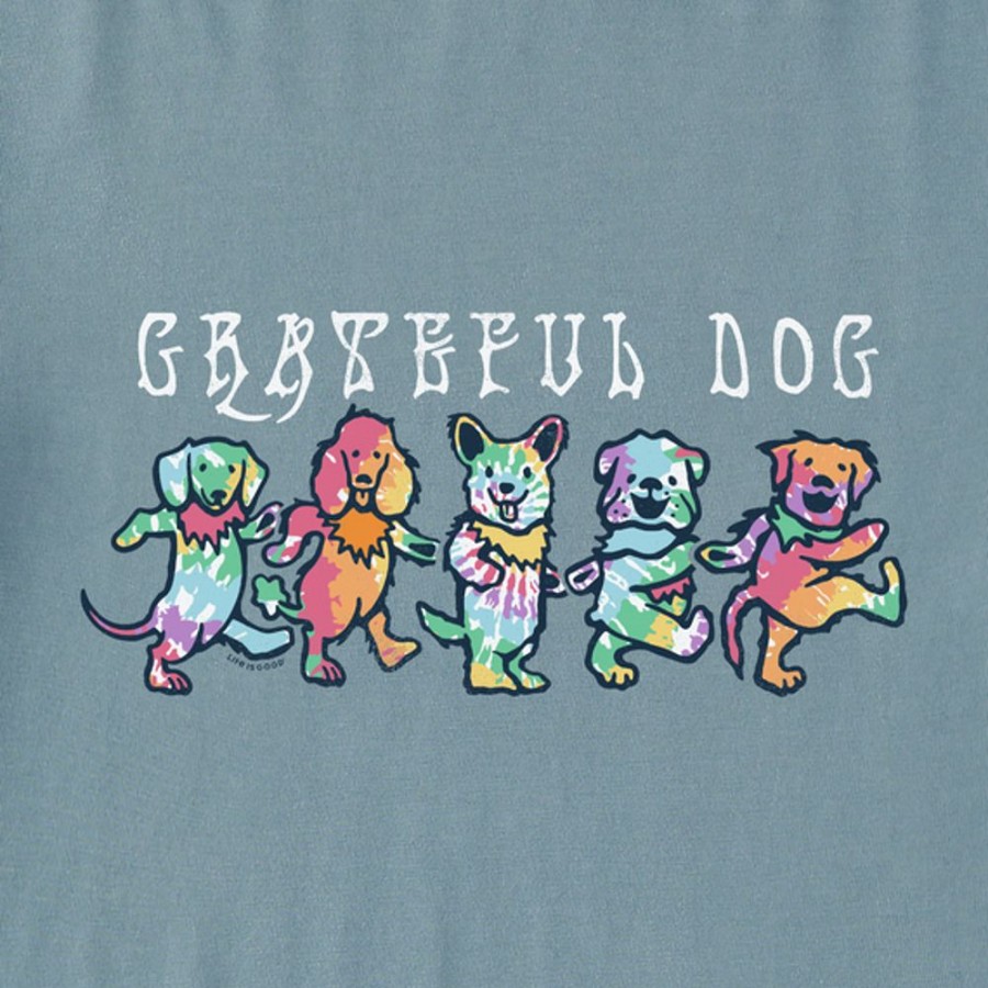 Men Life is Good Sweatshirts & Hoodies | Men'S Tie Dye Grateful Dog Simply True Fleece Crew Smoky Blue