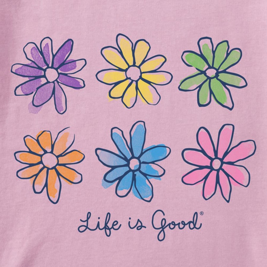 Women Life is Good Boxy Tees | Women'S Watercolor Daisies Boxy Crusher Tee Violet Purple