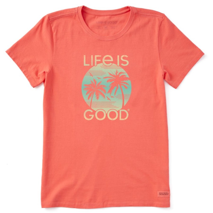 Women Life is Good Graphic Tees | Women'S Clean Retro Palms Short Sleeve Tee Mango Orange