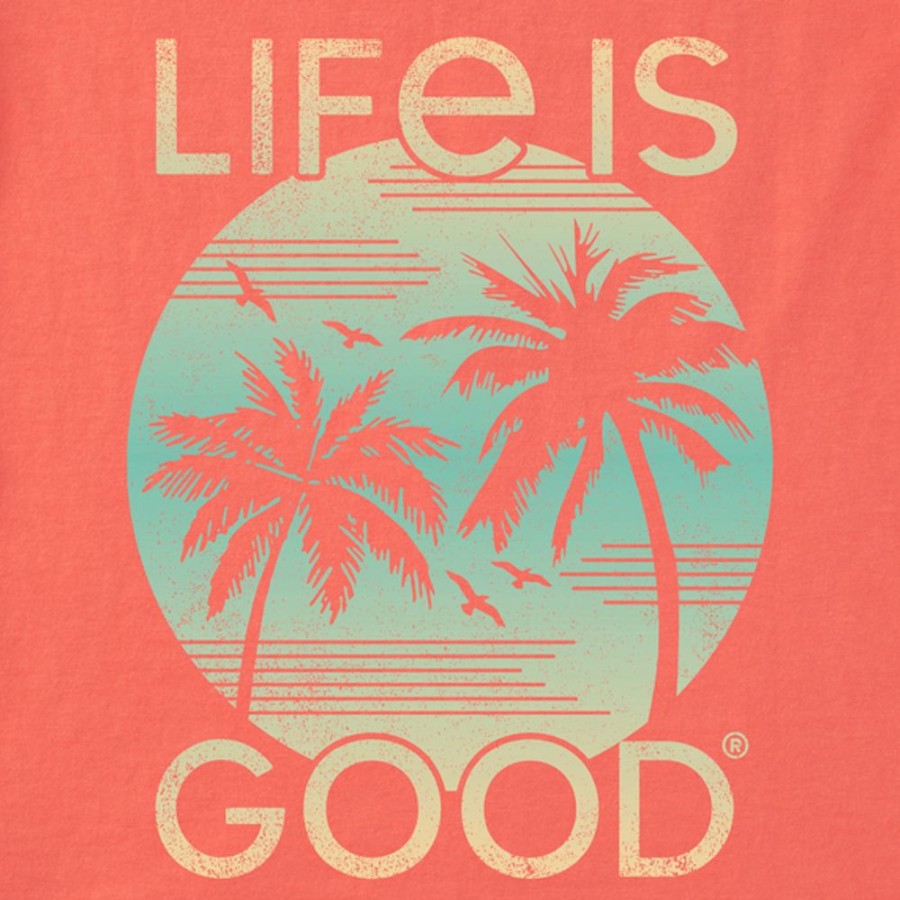 Women Life is Good Graphic Tees | Women'S Clean Retro Palms Short Sleeve Tee Mango Orange