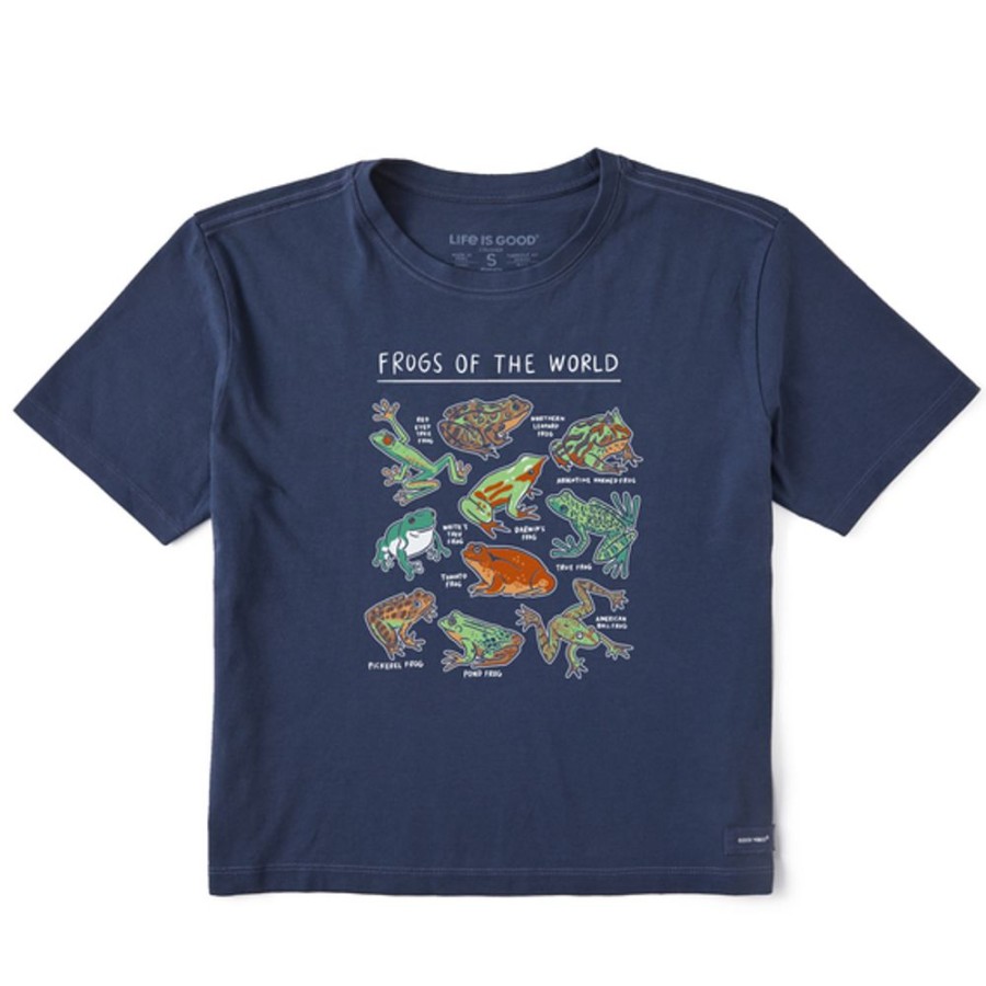 Women Life is Good Boxy Tees | Women'S Realaxed Frogs Of The World Boxy Crusher Tee Darkest Blue