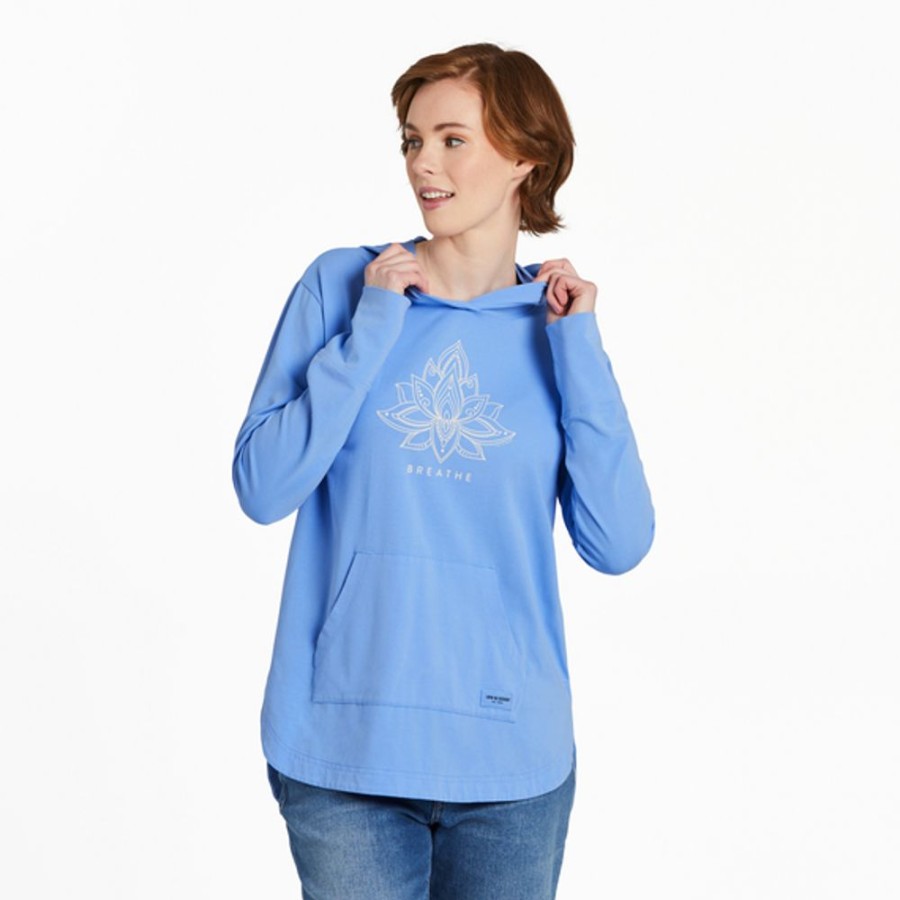 Women Life is Good Sweatshirts & Hoodies | Women'S Lotus Breathe Crusher-Flex Hoodie Tunic Cornflower Blue