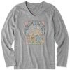 Women Life is Good Graphic Tees | Women'S Here Comes The Sun Hippie Long Sleeve Crusher Vee Heather Gray