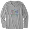 Women Life is Good Graphic Tees | Women'S Realaxed Love Daisy Bee Long Sleeve Crusher Vee Heather Gray