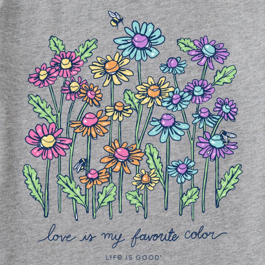 Women Life is Good Graphic Tees | Women'S Realaxed Love Daisy Bee Long Sleeve Crusher Vee Heather Gray