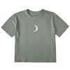 Women Life is Good Boxy Tees | Women'S Fineline Moon & Star Boxy Crusher Tee Moss Green