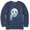 Kids Life is Good Graphic Tees | Kids Fineline Peaceful Panda Long Sleeve Crusher Tee Darkest Blue