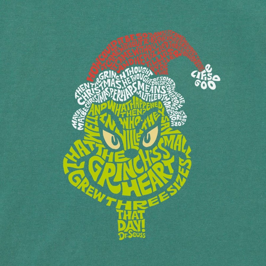 Men Life is Good Graphic Tees | Men'S Wordy Grinch Long Sleeve Crusher Tee Spruce Green