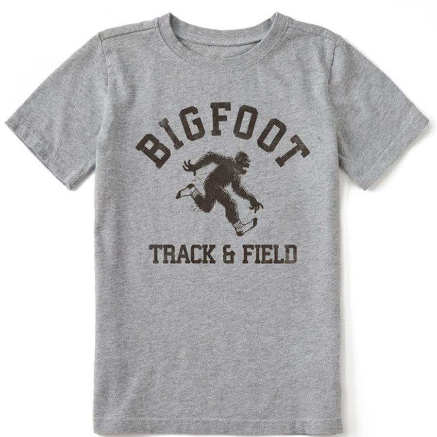 Kids Life is Good Graphic Tees | Kids Athletic Big Foot Track & Field Crusher Tee Heather Gray