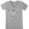 Women Life is Good Graphic Tees | Women'S Antique Plum Blossom Painting Crusher Vee Heather Gray