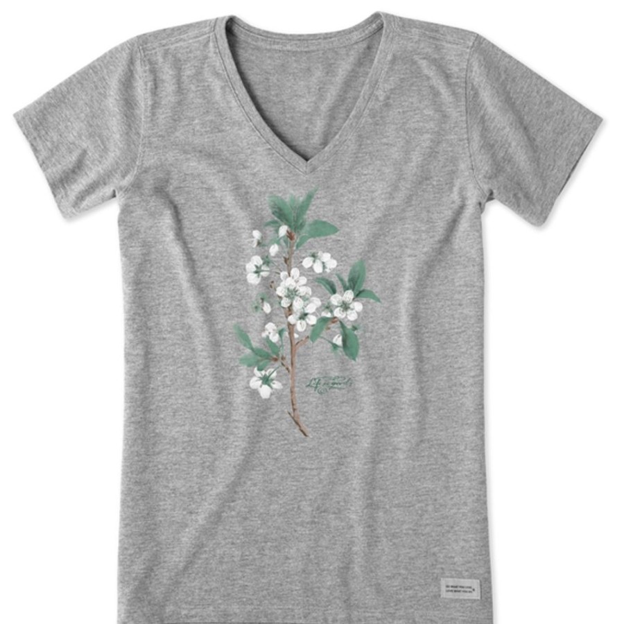 Women Life is Good Graphic Tees | Women'S Antique Plum Blossom Painting Crusher Vee Heather Gray