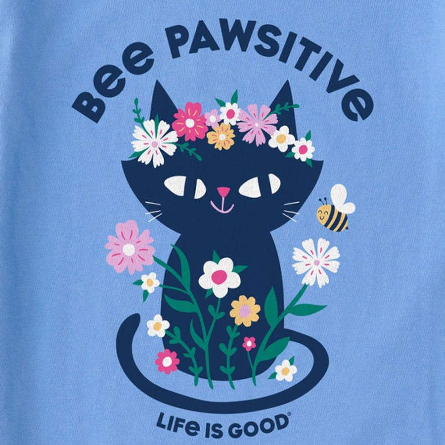 Kids Life is Good Graphic Tees | Kids Clean Bee Pawsitive Flower Crown Kitty Crusher Tee Cornflower Blue