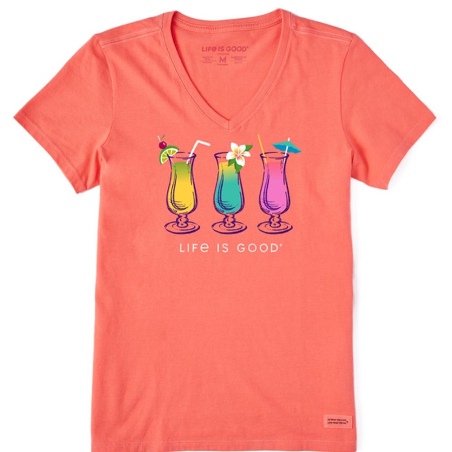 Women Life is Good Graphic Tees | Women'S 3 Cocktails Short Sleeve Vee Mango Orange