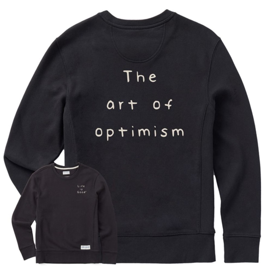 Women Life is Good Sweatshirts & Hoodies | Women'S Quirky Art Of Optimism Simply True Fleece Crew Jet Black