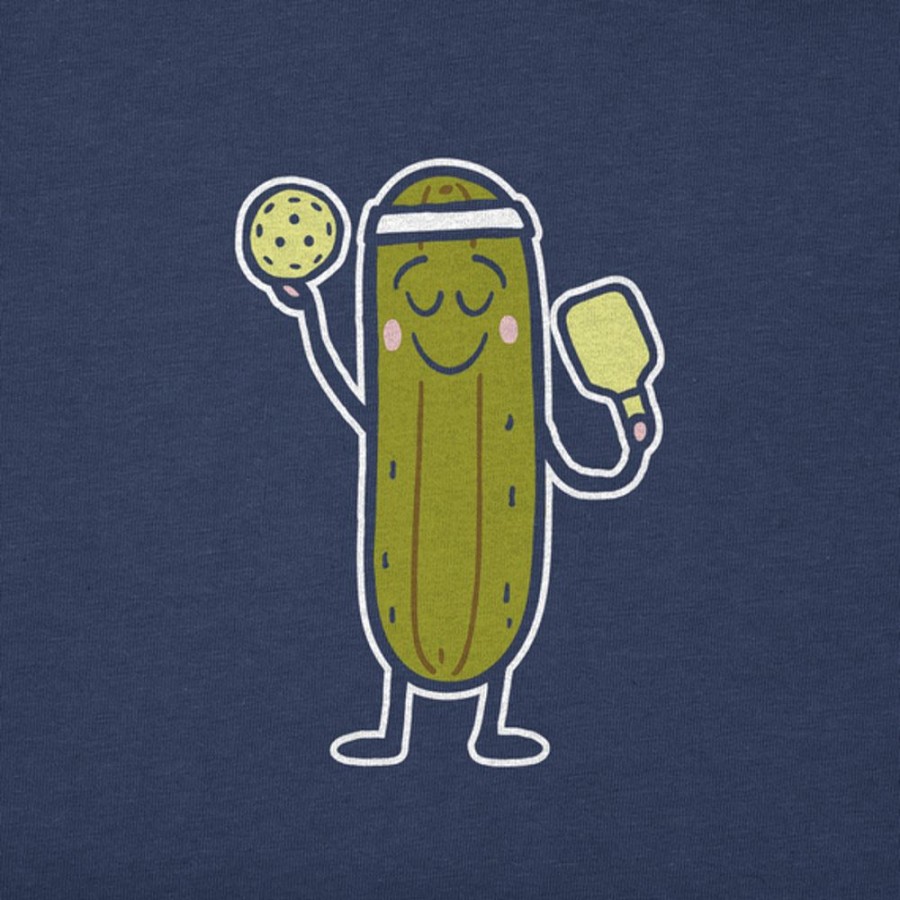 Home Life is Good Pickleball | Kids Quirky Pickle Person Crusher Tee Darkest Blue