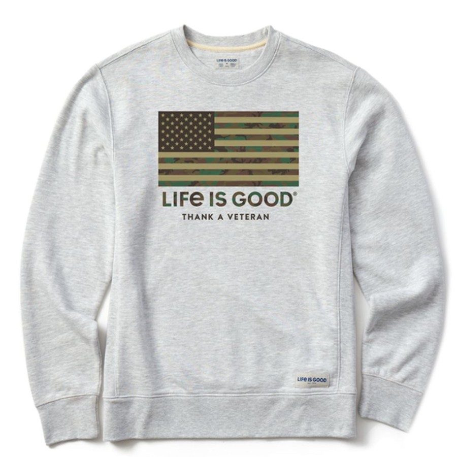 Men Life is Good Sweatshirts & Hoodies | Men'S Thank A Veteran Simply True Fleece Crew Light Heather Gray