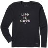 Women Life is Good Graphic Tees | Women'S Tie Dye Life Is Good Paw Print Long Sleeve Crusher Tee Jet Black