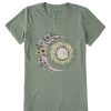 Women Life is Good Graphic Tees | Women'S Moon Flower Crusher Tee Moss Green