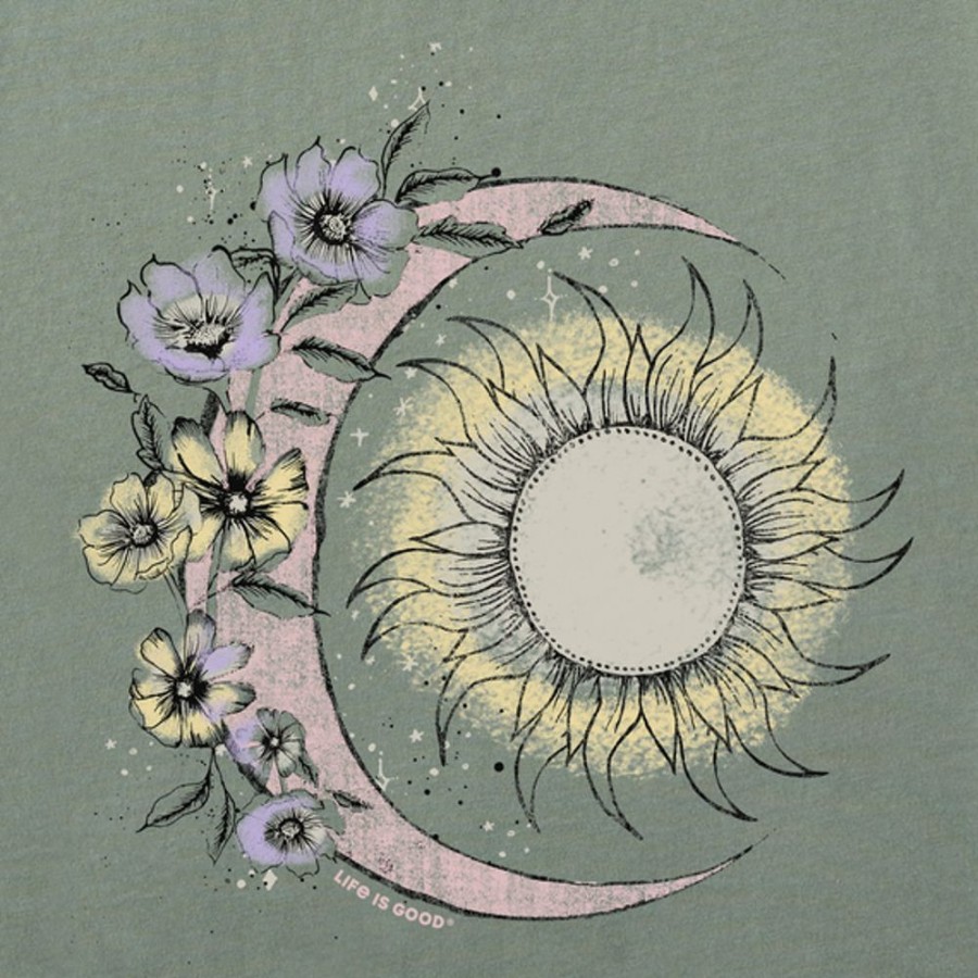 Women Life is Good Graphic Tees | Women'S Moon Flower Crusher Tee Moss Green