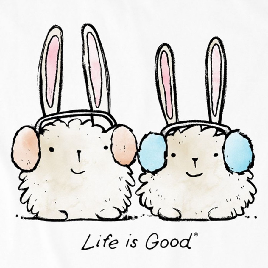 Kids Life is Good Graphic Tees | Kids Watercolor Warmly Dressed Bunnies Long Sleeve Crusher Tee Cloud White