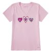 Women Life is Good Graphic Tees | Women'S Multi Folk Hearts Short Sleeve Vee Seashell Pink