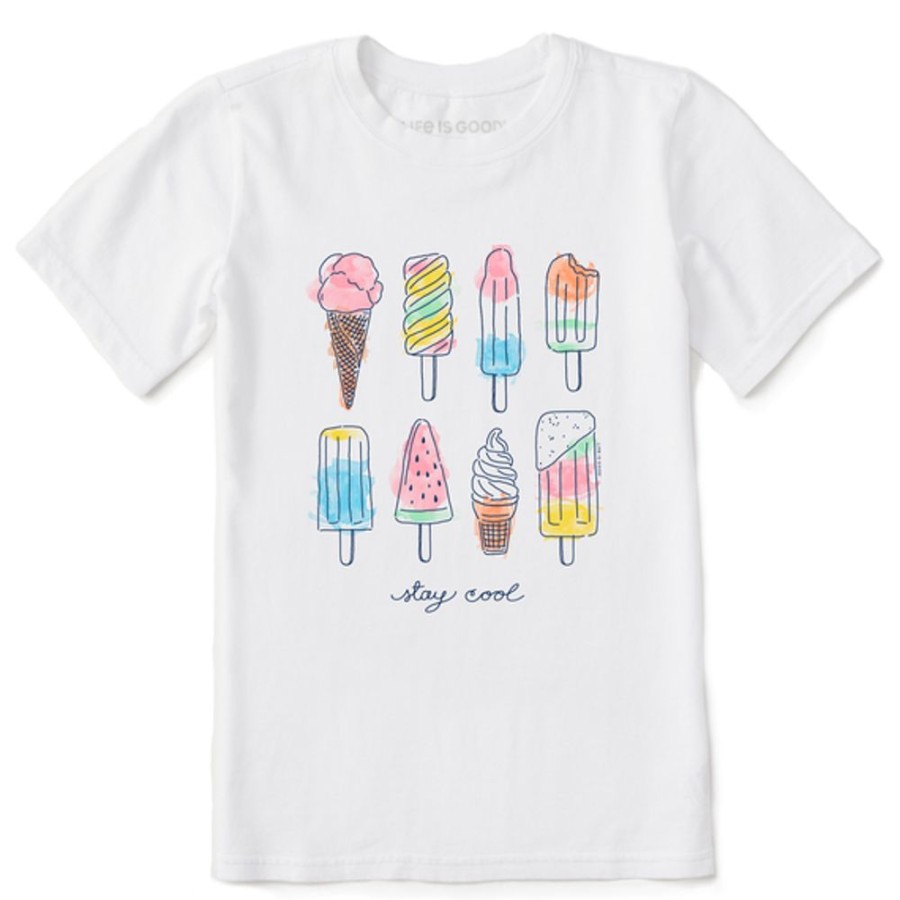 Kids Life is Good Graphic Tees | Kids Watercolor Ice Cream & Popsicles Crusher Tee Cloud White