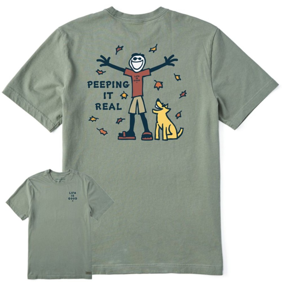 Men Life is Good Graphic Tees | Men'S Vintage Peeping It Reel Jake & Rocket Short Sleeve Tee Moss Green