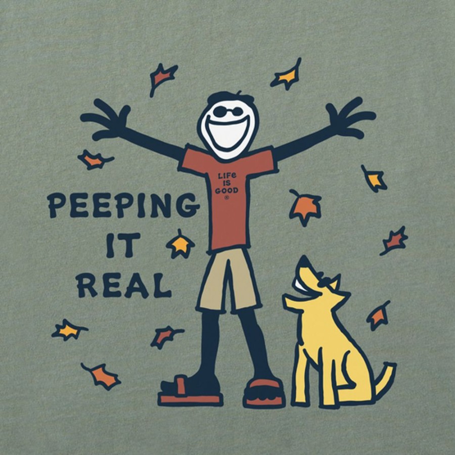 Men Life is Good Graphic Tees | Men'S Vintage Peeping It Reel Jake & Rocket Short Sleeve Tee Moss Green