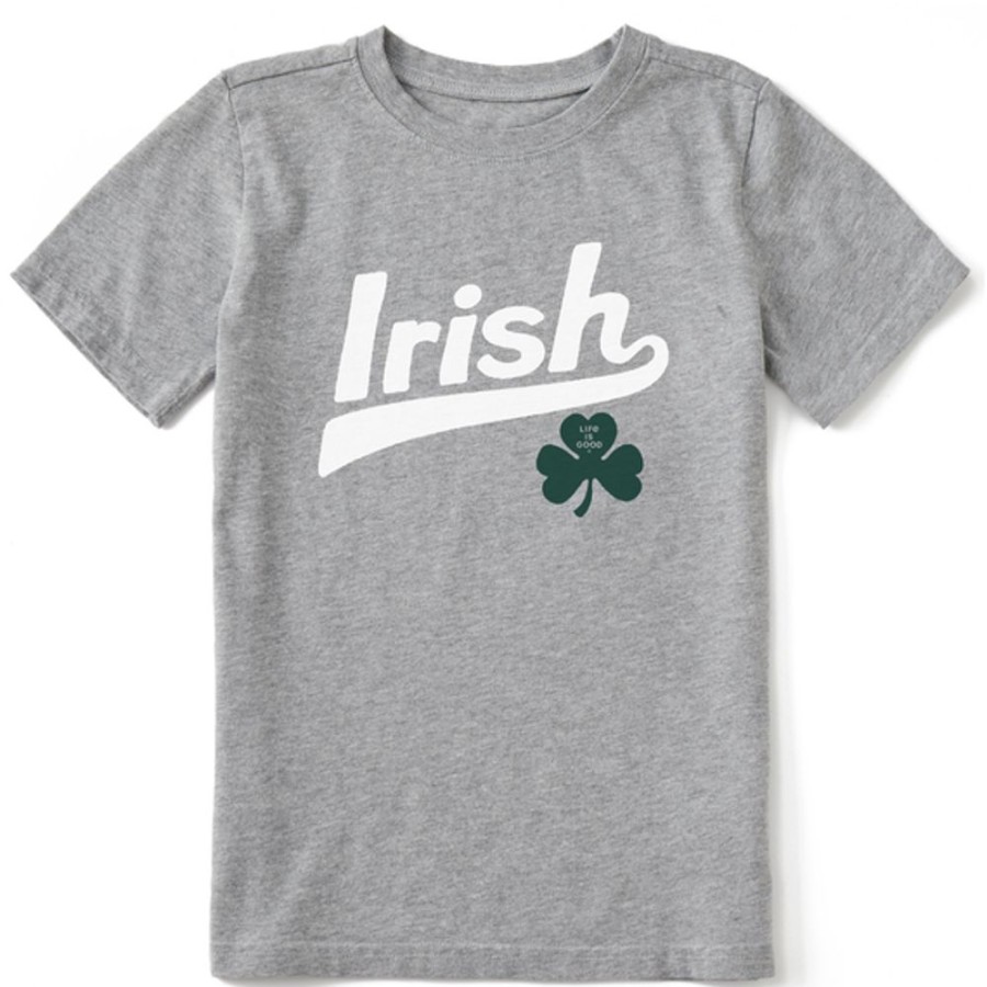 Kids Life is Good Graphic Tees | Kids Clean Ballyard Irish Clover Crusher Tee Heather Gray