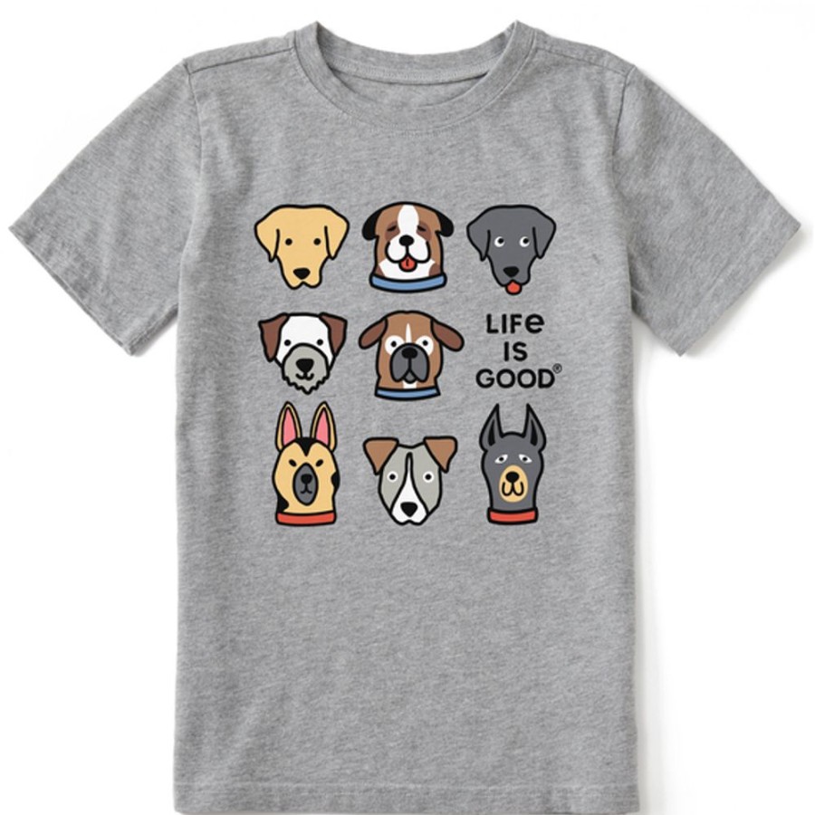 Kids Life is Good Graphic Tees | Kids Cute Dogs Crusher Tee Heather Gray