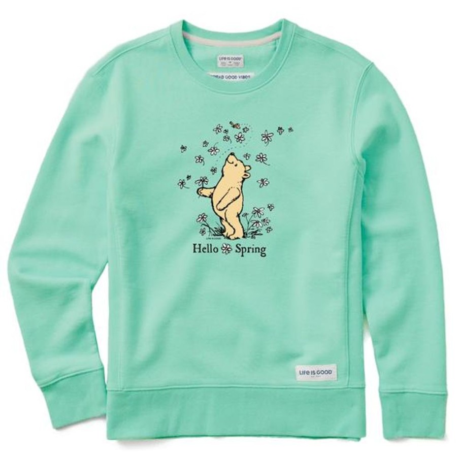 Women Life is Good Sweatshirts & Hoodies | Women'S Winnie Hello Spring Simply True Fleece Crew Spearmint Green